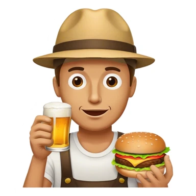hipster flat bill wearing man sipping on a pint of beer holding a half eaten hamburger in the other hand sticker