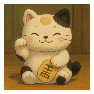 White and black Chinese lucky cat kawaii plushie  sticker