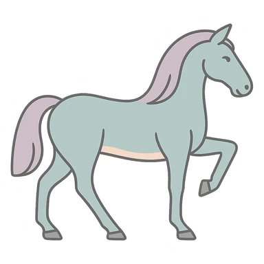 Create an icon-color-outlined style image of a horse, symbol of the year in Feng Shui, in Chinese Eastern style. Use thin clean contours, soft rounded shapes, and a pastel palette including #98B5BC, #B5B3C1, #C9A3C9, #E4C0CA, #F7DCD1, #F7C0AA. Include detailed shadows and highlights with soft lighting. The horse should have the appearance and details of the last generated horse, with the pose as in the reference image. The background should be transparent. The style should be less cute and without decorative elements. sticker