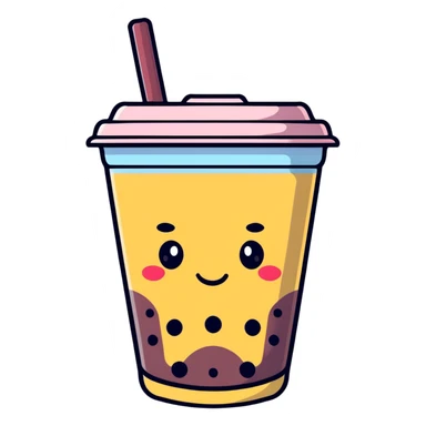 kawaii boba tea with a cute smiling face sticker