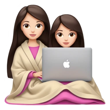 Barbie girl with a long straight dark brown hair inside a pale beige blanket working macbook  sticker