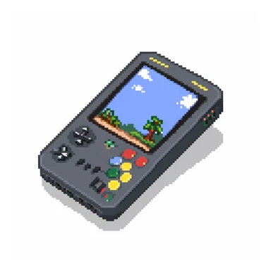 Portable retro handheld game console shown from a three-quarter view angle sticker