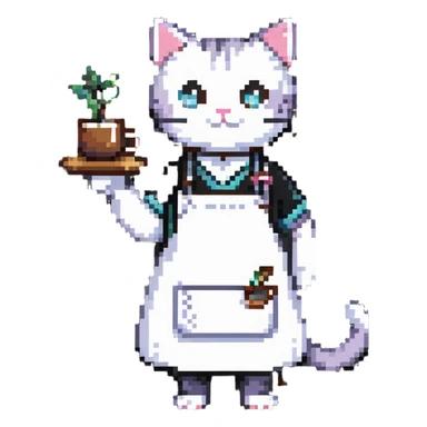 cat barista with apron sticker