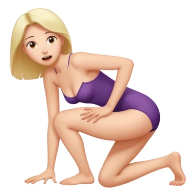 Голая девушка с удивлённый лицом, стоит раком и прикрывает свою дырочку рукой. sticker