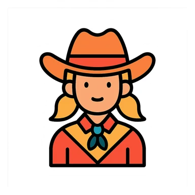 cowgirl, modern icon style, bold lines, stylized hat sticker