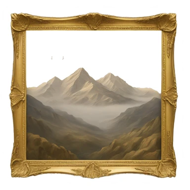 Drawing of mountains in Gold frame  sticker