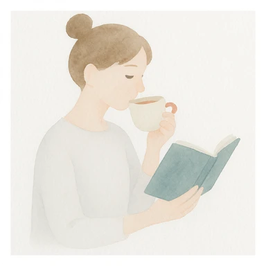 girl reading a book and drinking tea, gentle and artistic sticker