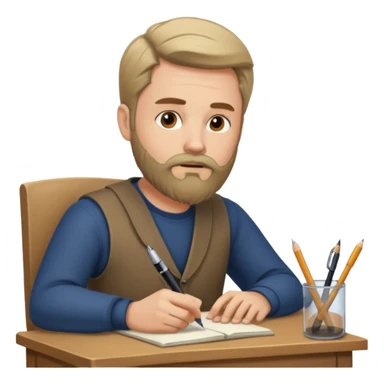 un escritor con barba y cabello medio largo raya en medio, escribiendo sticker