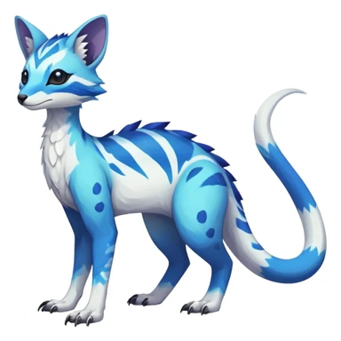 Rare realistic exotic white and neon-blue epic pretty beautiful handsome gorgeous aesthetic colorful vibrant Vernid-Trico-species-Fakemon-creature by LiLaiRa, 4 legs, 1 tail, random markings, (full body) sticker