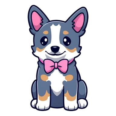 Blue heeler puppy with pink bow on left side of ear sticker
