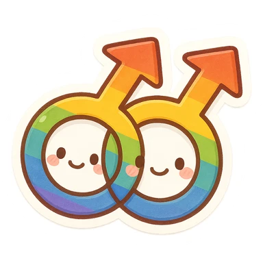 gay pride two interlocked male symbols, rainbow colors, chibi style sticker