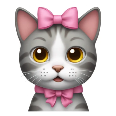 Sad cat with pink bow on right ear  sticker