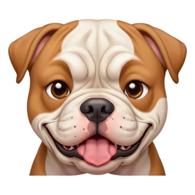 Cinematic Comical Solid Tan American Bulldog Portrait Emoji, Head tilted dramatically with an exaggeratedly shocked or offended expression, short tan fur with a slightly wrinkled forehead, wide, expressive brown eyes filled with exaggerated disbelief, Simplified yet hilariously expressive features, highly detailed, glowing with a slightly sassy glow, high shine, dramatic yet playful, stylized with an air of attitude, bright and endearing, soft glowing outline, capturing the essence of a sassy and over-the-top pup, so meme-worthy it feels like it could side-eye its way into internet fame instantly! sticker