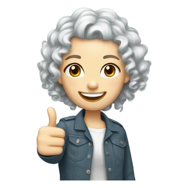Silver curly hair, thin white girl with thumb up sticker