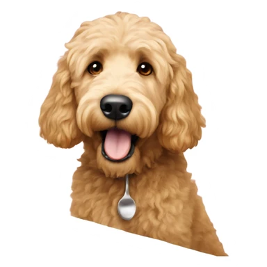 Golden doodle begging for my dinner sticker