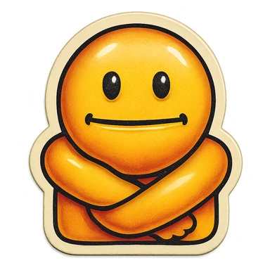 Edit the poker face emoji to be giving a hug with a weird smile, keep the background transparent. sticker