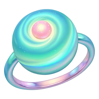 Uranus emoji with swirling opal gemstone colors, soft pastel blues, greens, and pinks, glowing effect, with delicate rings, iridescent look sticker