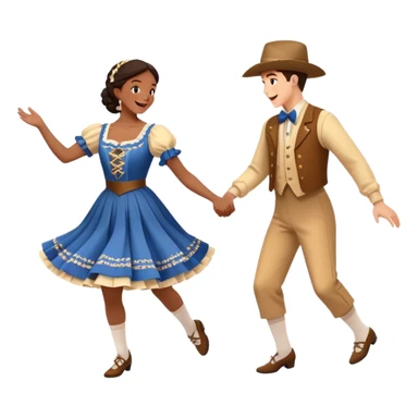 Cinematic Realistic scene of two square dancers in traditional American folk costumes, captured in joyful, coordinated motion with vibrant, rustic lighting that highlights their cultural heritage sticker