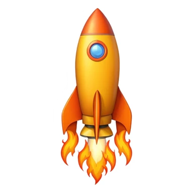 create a imoji showing rocket going in south east direction with proper flames. sticker