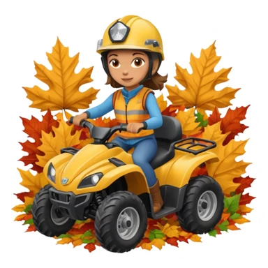 Girl driving a four wheeler through a pile of fall leaves sticker