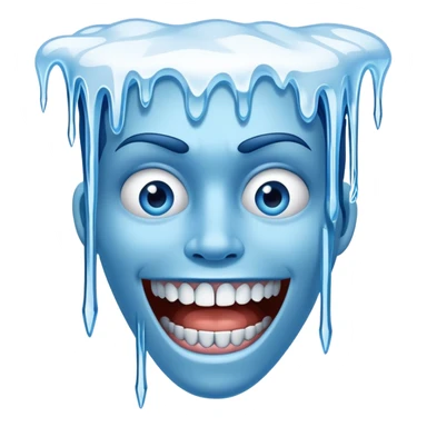 Blue face with chattering teeth, icicles hanging from face, freezing cold expression sticker
