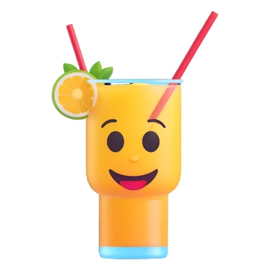 3D emoji style drink with a happy face and a straw sticker
