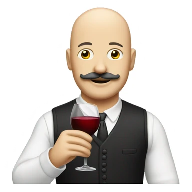 bald man with moustache and a wine sticker