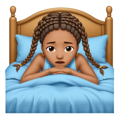 Black woman with braids in a big king size bed by herself crying sticker