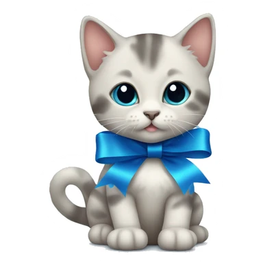 kitten with a blue ribbon sticker