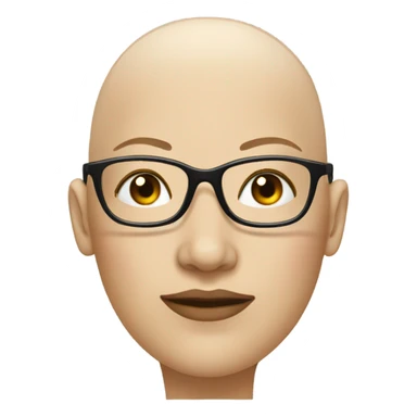 Bald head female head with black frames glasses and right nose peirce sticker