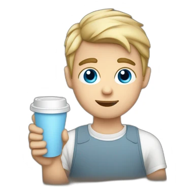 white blue eyed boy with a disposable cup of Coffee in his hands sticker