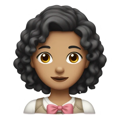 a girl with black wavy hair, brown eyes, fair skin, and a bow in her hair sticker