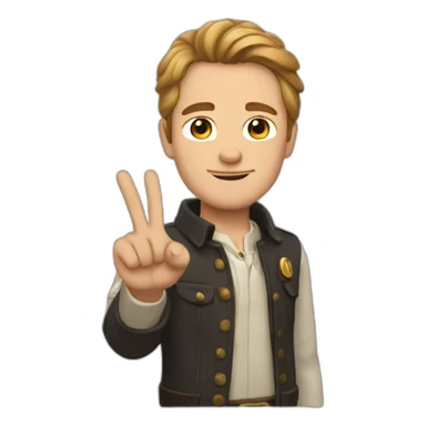 Hans holding up peace sticker