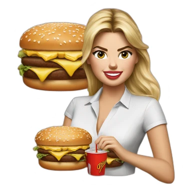 Kate upton eating a Big Mac with Barney sticker
