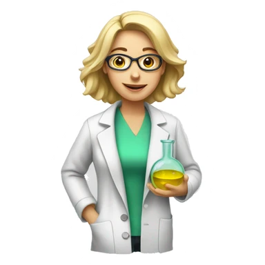 woman chemist with glas sticker