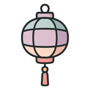 beautiful Chinese lantern, icon-color-outlined style, thin clean outlines, soft rounded shapes, pastel palette #98B5BC, #B5B3C1, #C9A3C9, #E4C0CA, #F7DCD1, #F7C0AA, detailed shadows and highlights, soft lighting, transparent background, minimalist oriental style, no extra decoration sticker