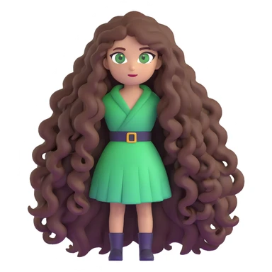 Character with extremely long enormous curly brown hair and striking green eyes sticker
