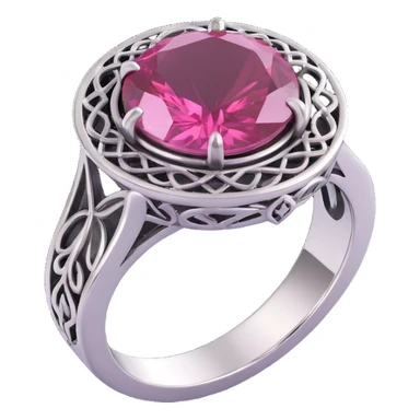 realistic 3D gothic ring with silver and pink gemstone, minimal and elegant sticker