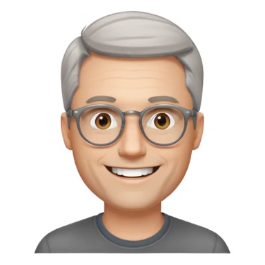 40 yr old pale white man, grey side swept hair, round glasses, big smile, white teeth, handsome sticker