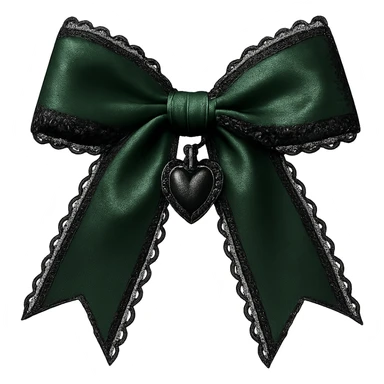 green gothic bow with black lace trim and heart charm, remove background sticker