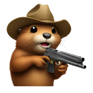 beaver with a gun and a cool hat sticker