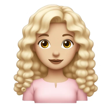 pale girl with bangs and long blonde curly hair and a pastel pink puff sleeve dress sticker