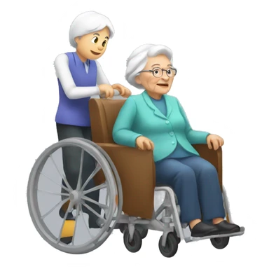 man pushing old lady in wheelchair sticker