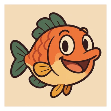 Animal Crossing style fish, bright colors, smiling, simple background sticker