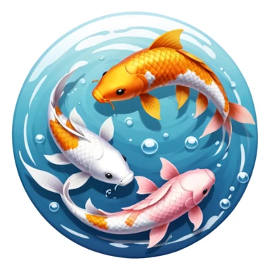 Pisces Two realistic light pink and white the other gold and white koi fish swimming in circle ying yang sticker