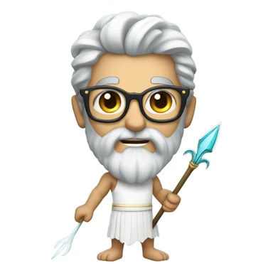 Poseidon with Trident and glasses. white dress. smile . eye blink sticker
