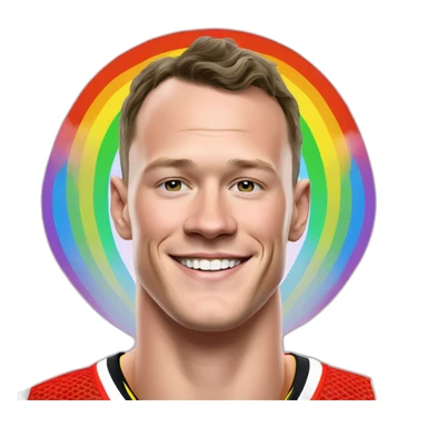 Jonathan Toews inside a rainbow heart sticker