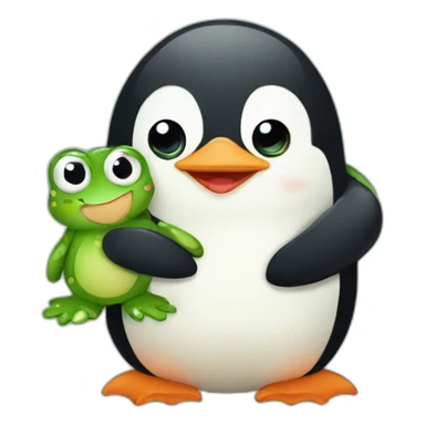 Penguin and a frog hugging sticker