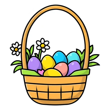 Easter basket filled with eggs and spring flowers sticker