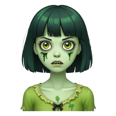 Green zombie girl with black hair and bangs  sticker